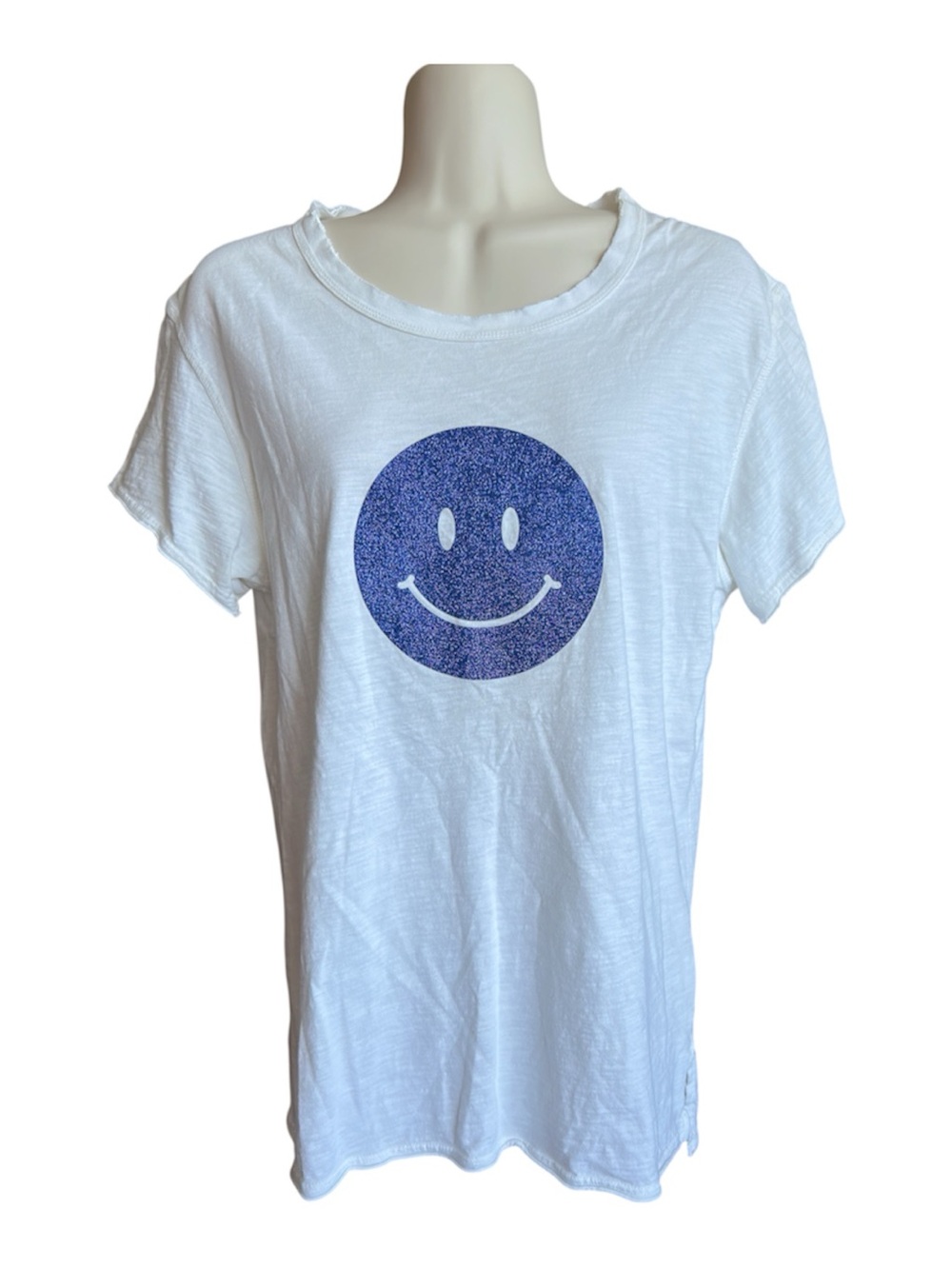 Unsweetened Short Sleeve Tee with Blue Smiley Graphic